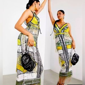 ASOS  embellished cami midi dress with diamond fringe